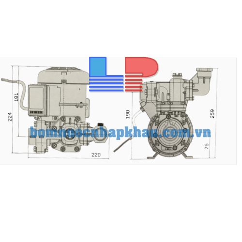 Sơ đồ kích thước của máy bơm tăng áp vuông Hitachi WM-P200GX2-SVP-WH